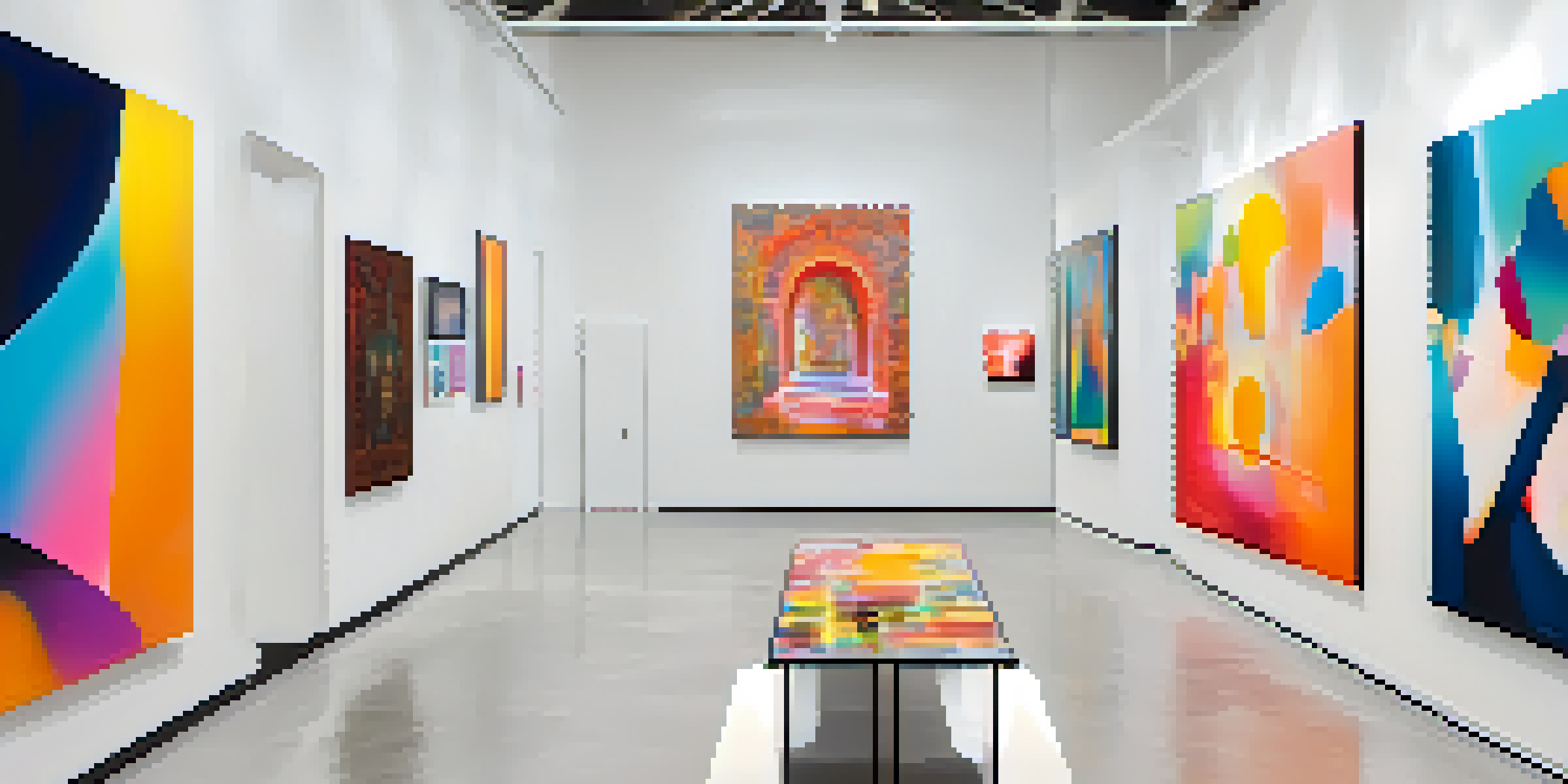 A modern art gallery with digital displays showcasing various NFTs, illuminated by soft lighting.