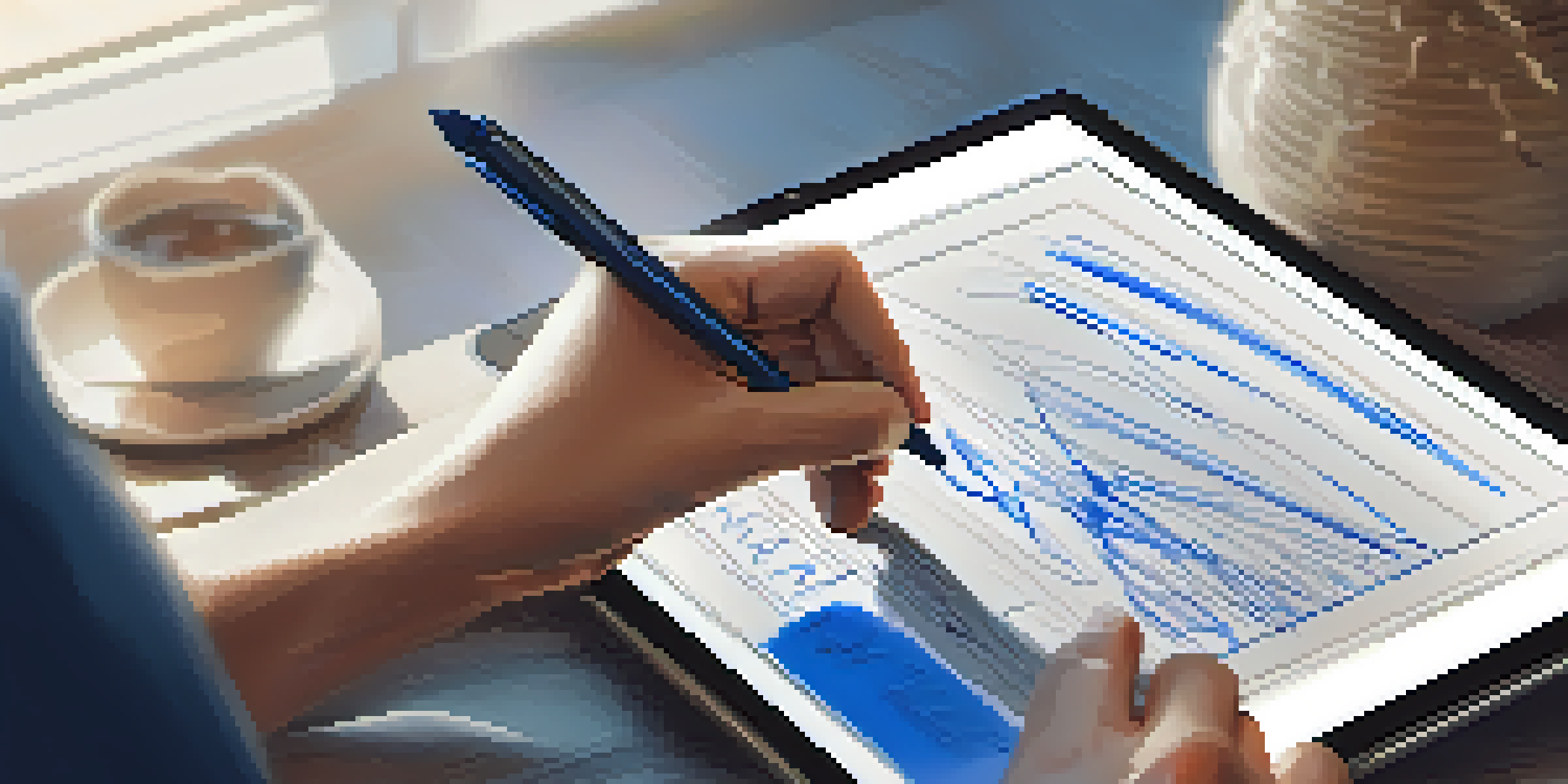 A close-up view of a digital signature being applied to a document on a tablet, with a vibrant blue signature and a wooden desk background illuminated by natural light.