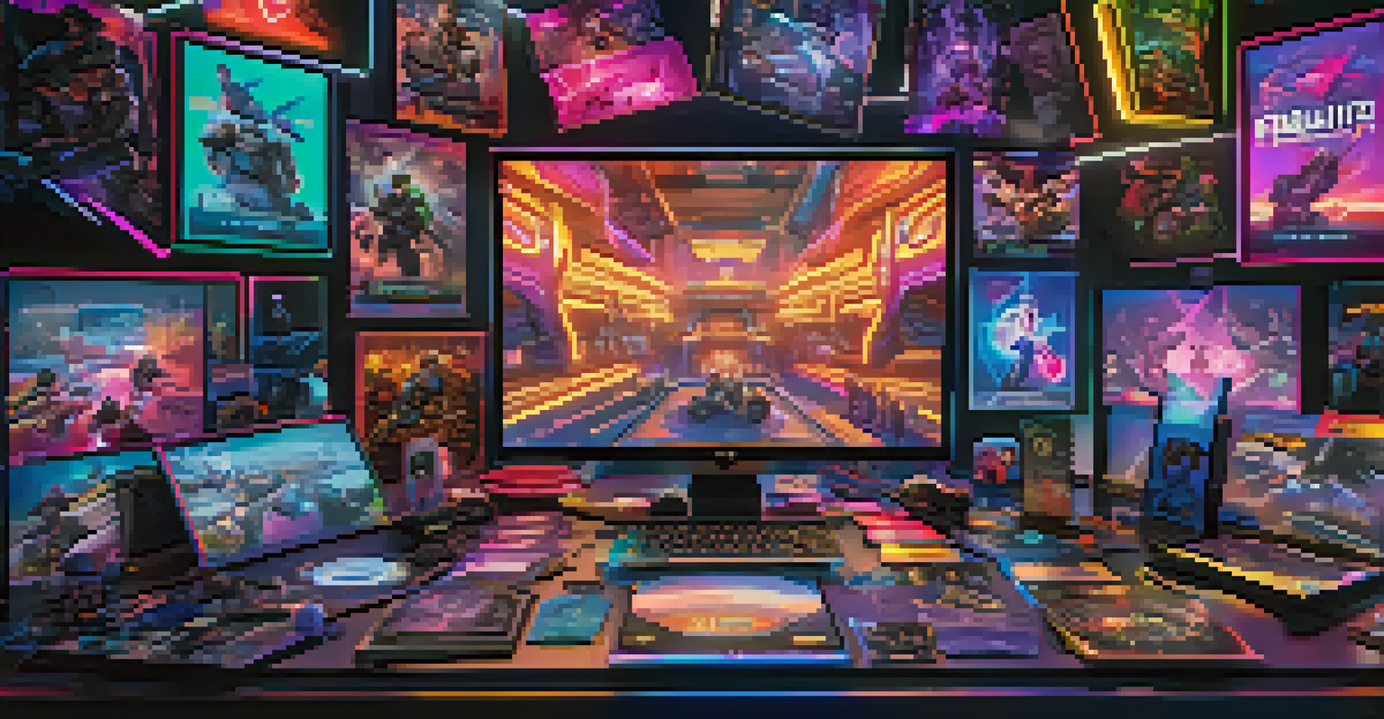A collection of digital NFTs related to esports, featuring colorful player cards, in-game items, and unique artworks set against a digital backdrop.