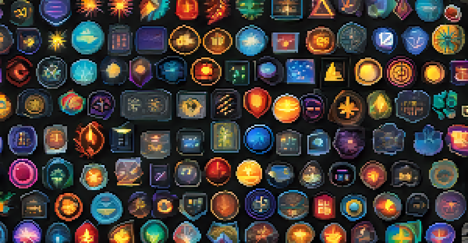 Glowing tokens representing unique NFTs, each displaying different artwork, arranged against a dark background.