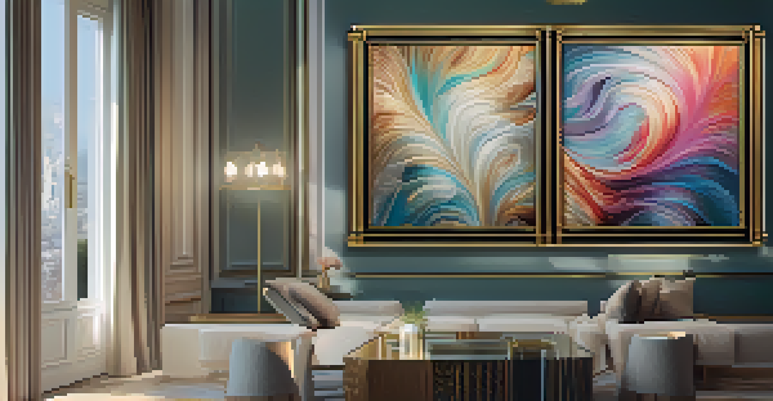 A close-up view of a rare NFT artwork in a luxurious setting, with intricate designs and a high-end digital frame.
