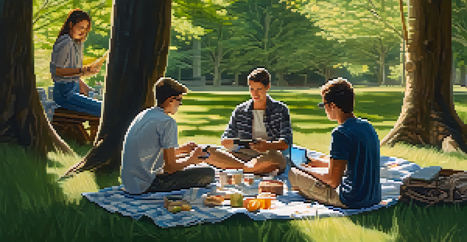 Fans enjoying a picnic while discussing their NFT collections in a tranquil outdoor setting.