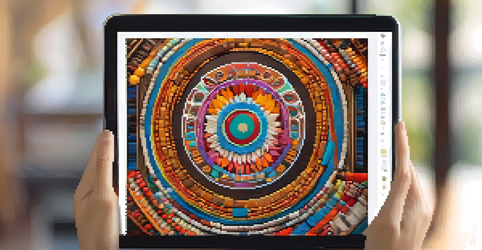 A digital tablet showing NFT artwork in an art studio with natural light.