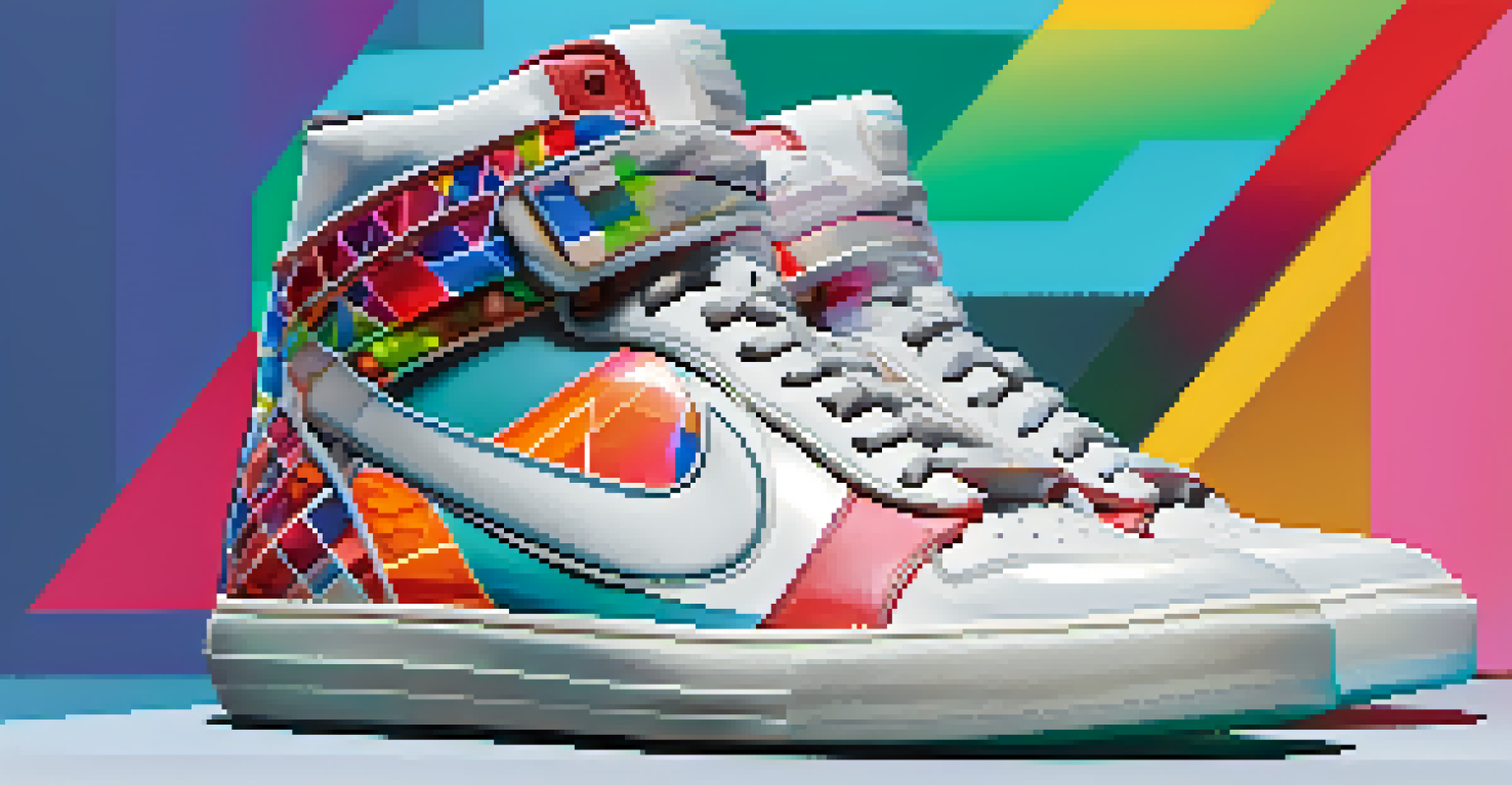 A limited edition sneaker NFT showcased on a sleek digital platform with vibrant colors and a glowing border.