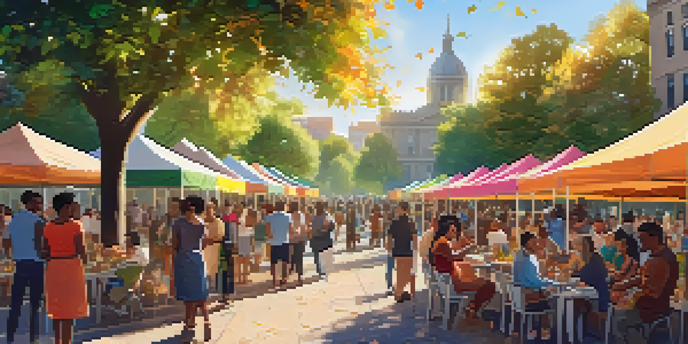 A lively park scene with diverse individuals participating in art activities and displaying colorful NFT artworks under sunlight.