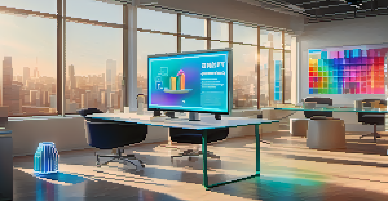 A digital ledger on a computer screen displaying products linked to NFTs in a modern office setting.
