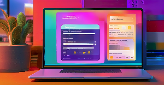 Close-up of a digital wallet interface showing colorful NFTs on a computer screen in a warm-lit office.