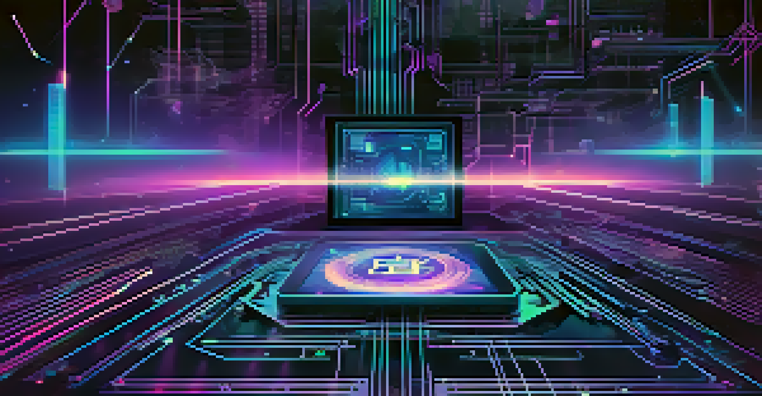 A close-up of a glowing NFT token on a digital screen, surrounded by circuit patterns and blockchain graphics.
