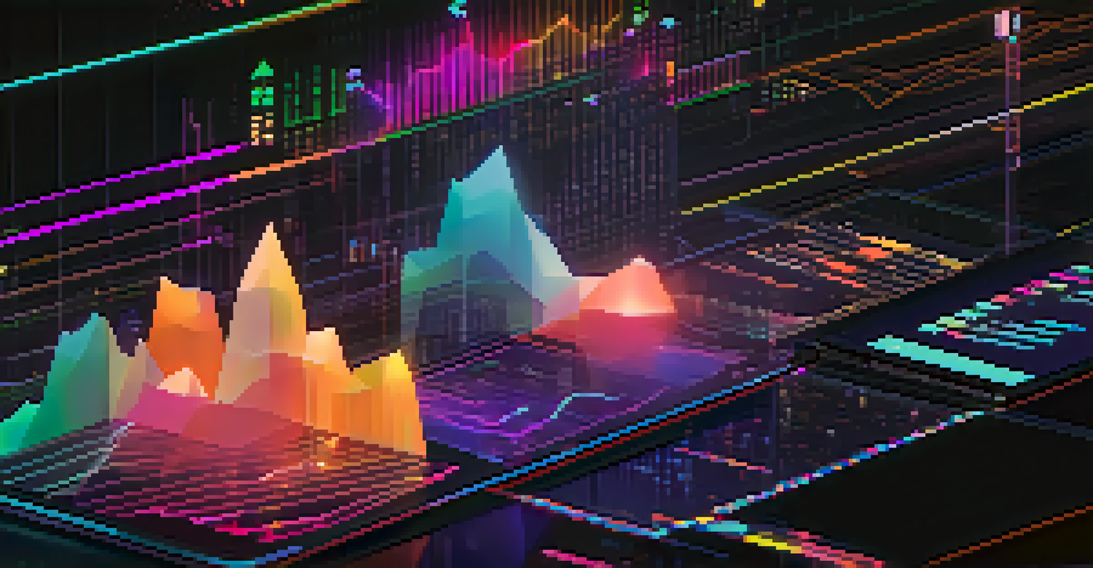 A close-up of a blockchain ledger with colorful graphs and data points representing NFT transactions, against a dark background.