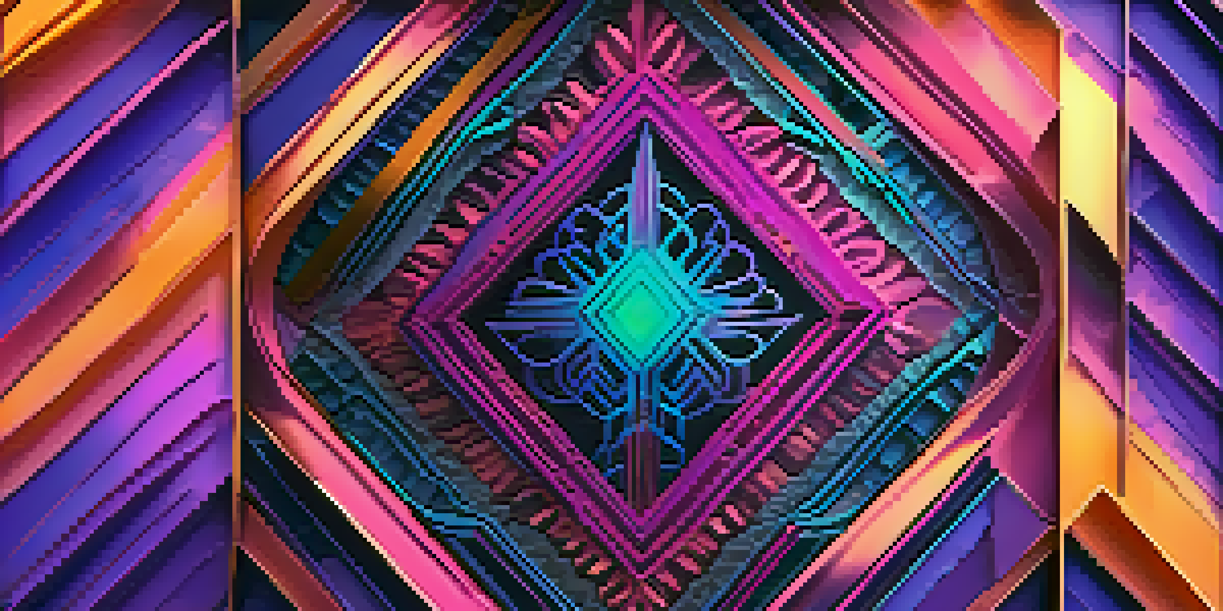 A colorful abstract design representing a unique NFT, with geometric patterns and a glowing background.