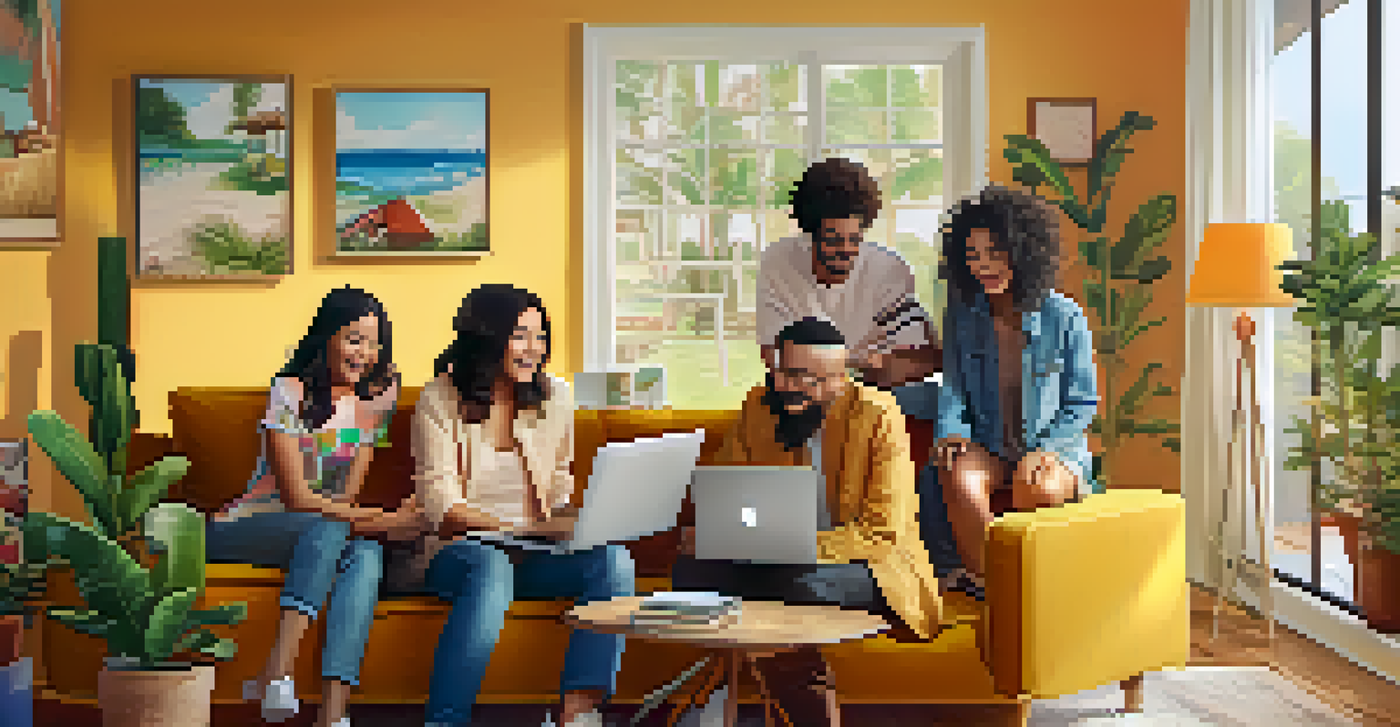 A group of friends engaging in a discussion about buying a vacation home using NFTs.