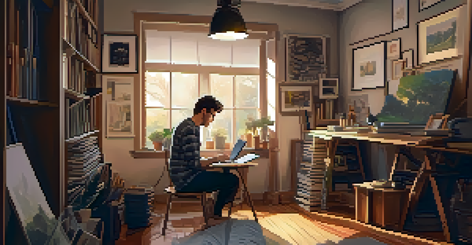 An artist in a studio working on a new piece of art with both traditional and digital tools.