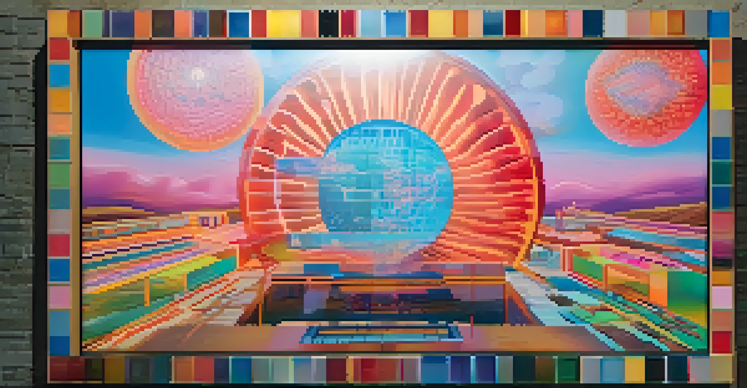 A close-up of a physical artwork next to a glowing digital screen showcasing an animated version of the artwork, highlighting the contrast between traditional and digital art.