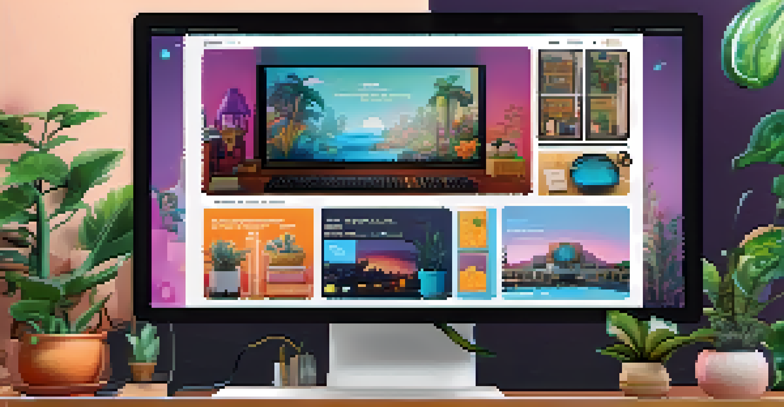A computer screen displaying an NFT marketplace with vibrant digital artworks.