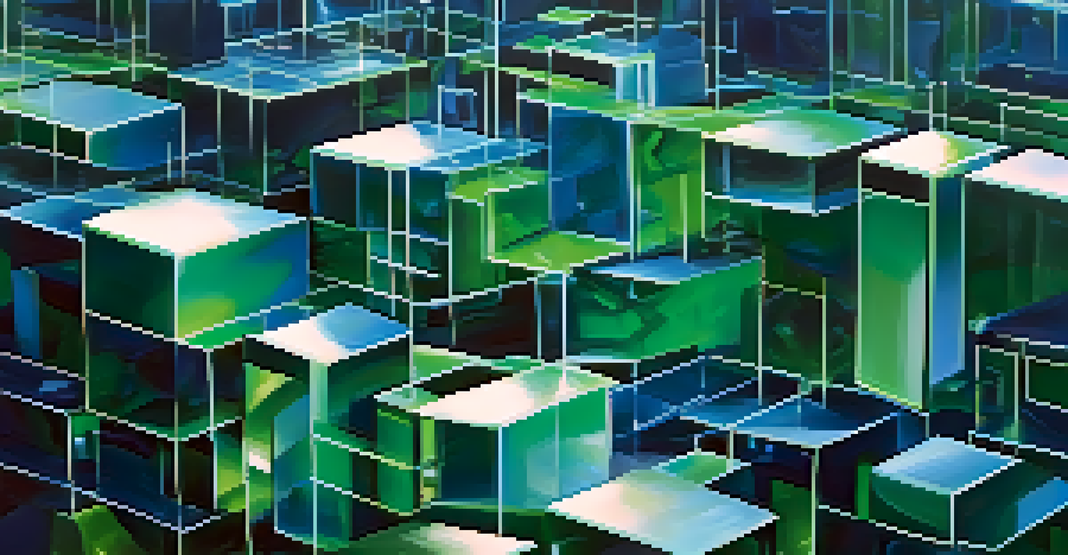 An abstract representation of blockchain technology with interconnected blocks and chains.