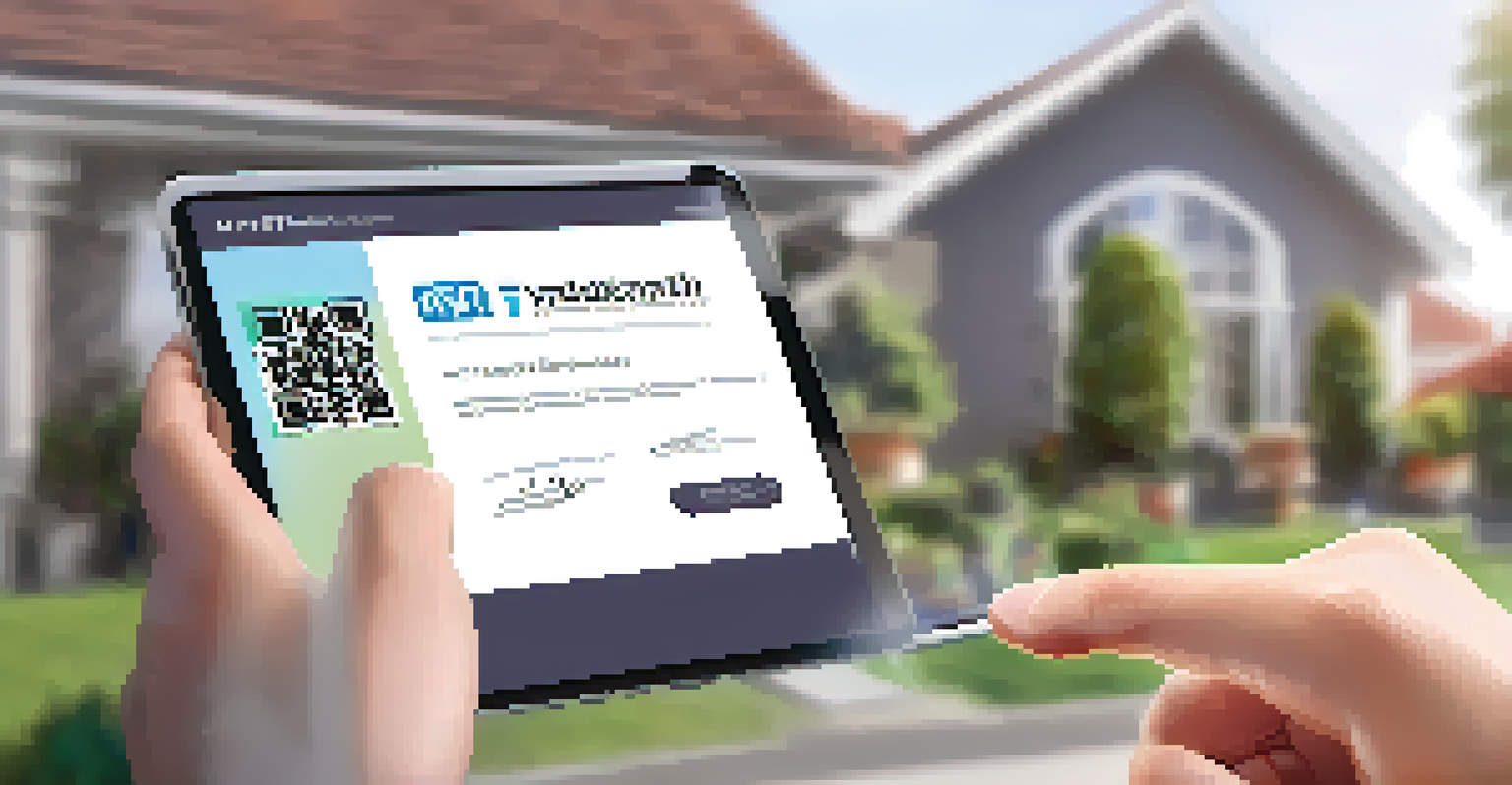 A hand holding a smartphone showing an NFT ownership certificate, with a house blurred in the background.