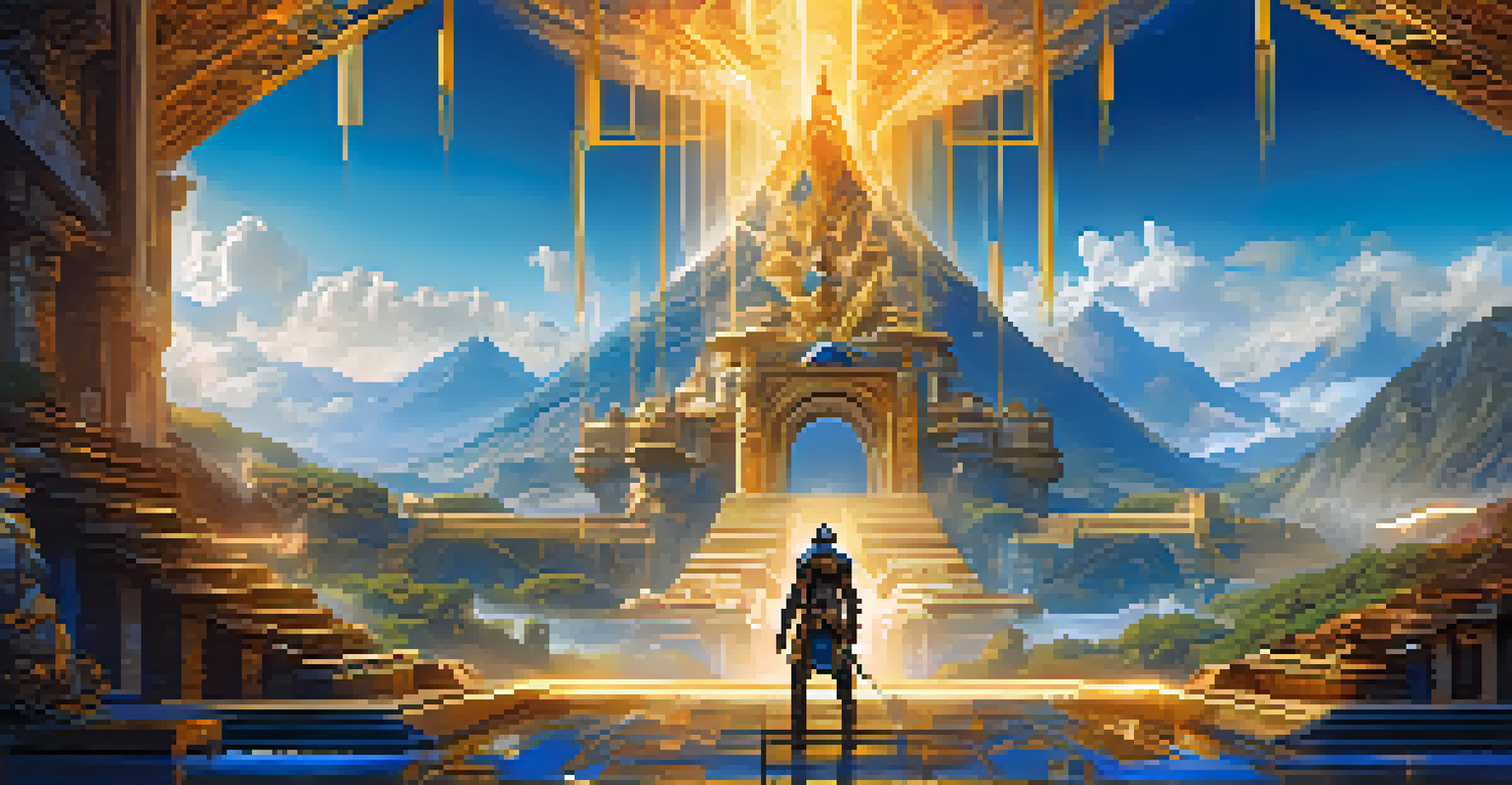 An abstract depiction of a player overcoming obstacles in a vibrant digital world.