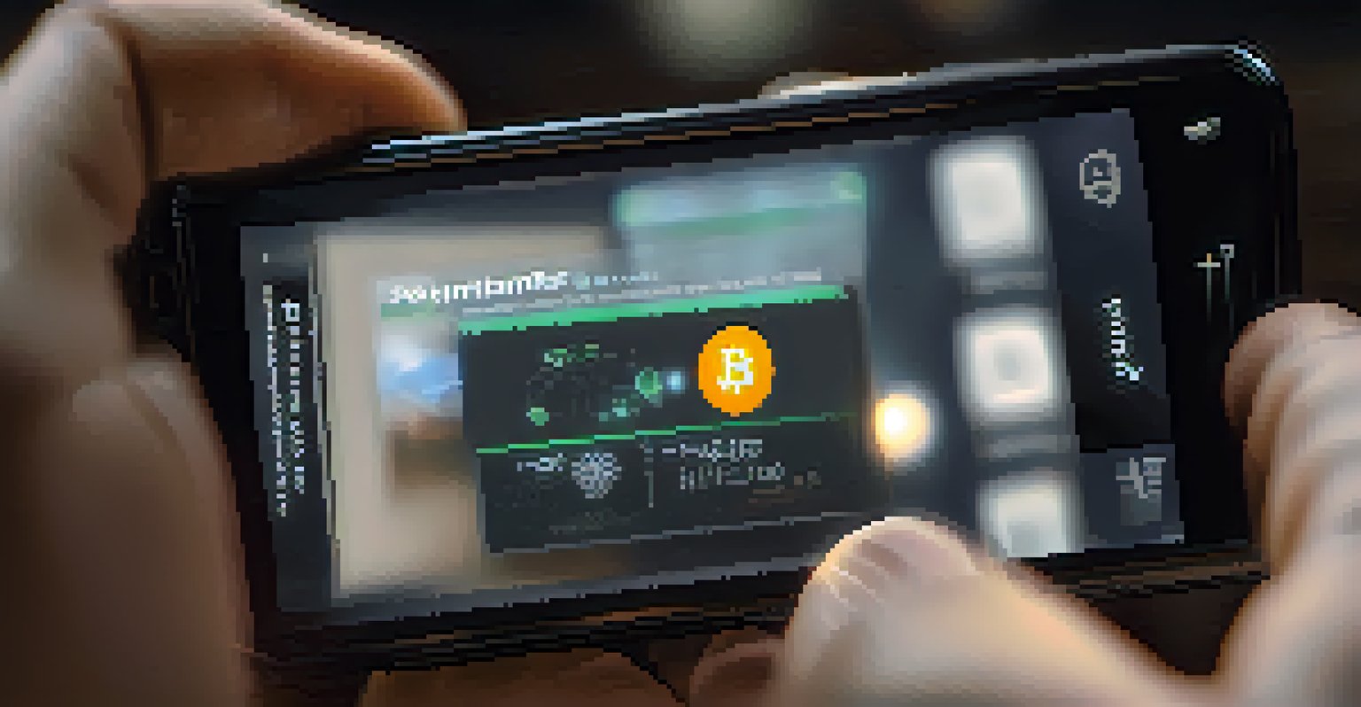 A hand holding a smartphone showing a digital token on a blockchain interface with a blurred physical asset in the background.