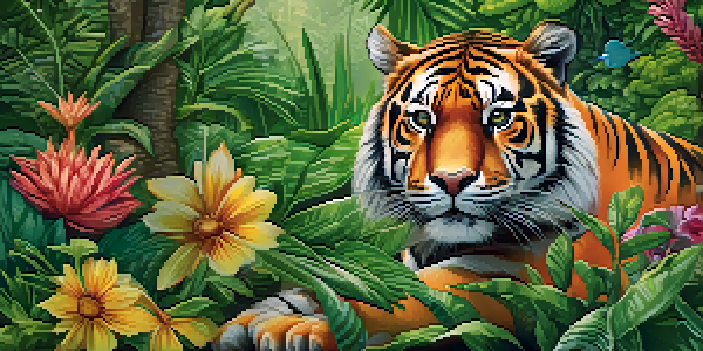 A colorful digital artwork of an endangered species, surrounded by lush greenery, emphasizing sustainability.