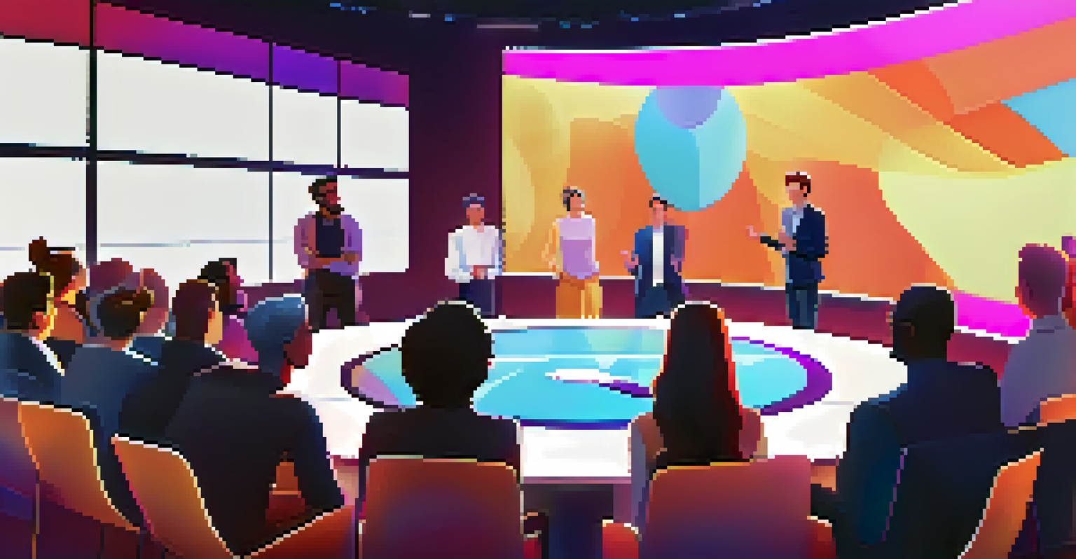 A virtual event with users participating in a Q&A session about NFTs with a panel of experts on stage.