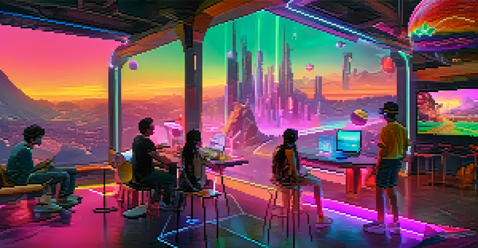 A futuristic virtual world with animated characters and vibrant landscapes.