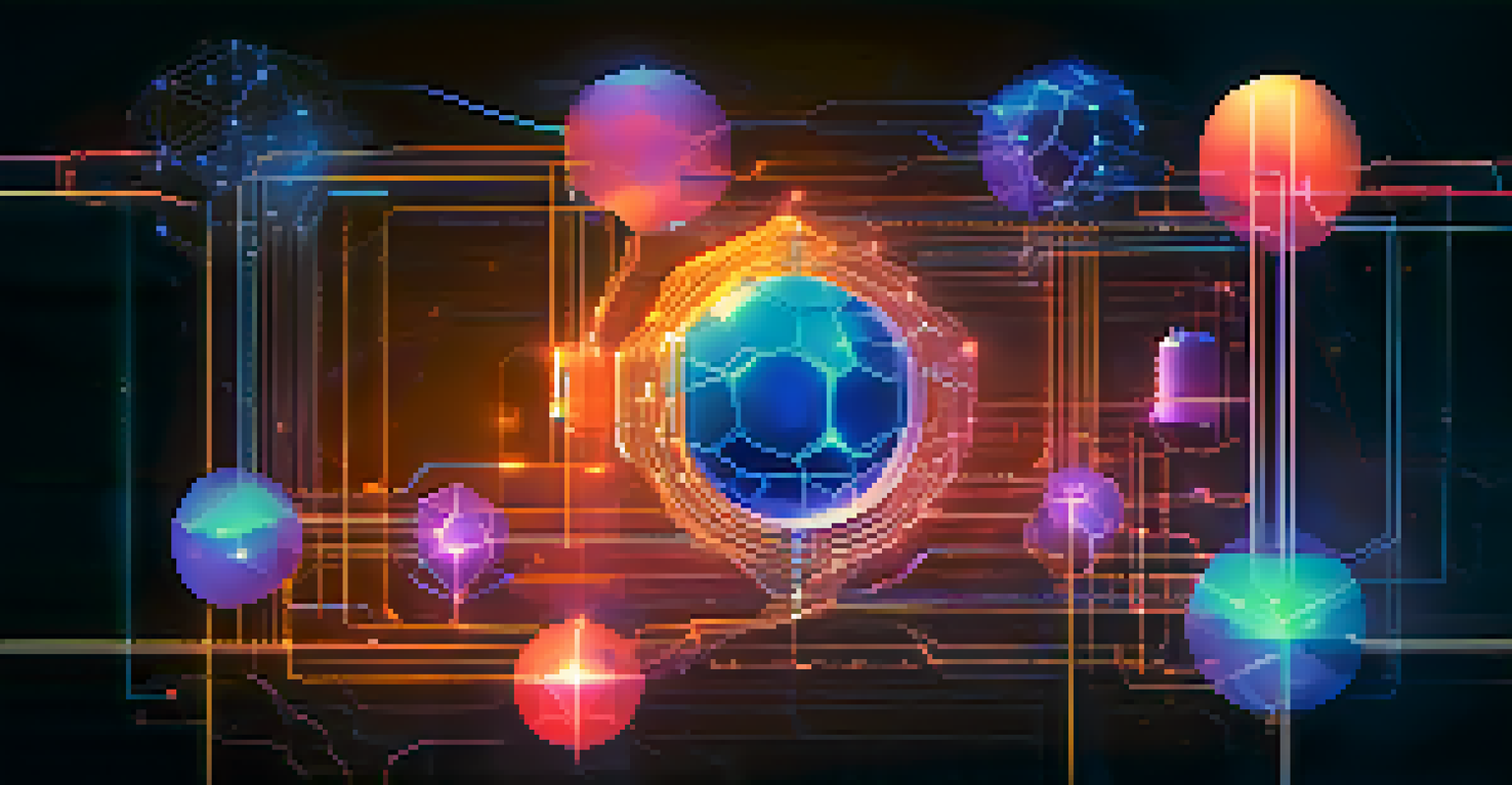 An abstract image representing blockchain technology with interconnected nodes and glowing lines on a blue background.
