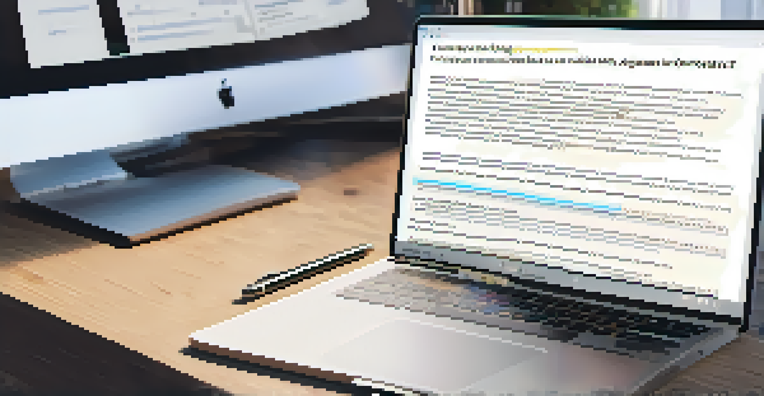A close-up of a smart contract displayed on a digital device, surrounded by a stylish pen and notepad on a wooden desk, illuminated by natural light.