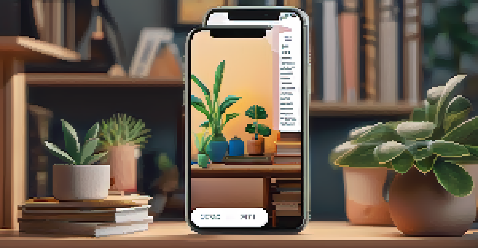 A smartphone displaying an animated NFT that changes colors in a cozy home environment.