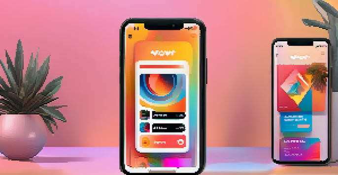 A smartphone displaying a colorful NFT marketplace with digital art, featuring clear navigation buttons and inviting call-to-action elements.