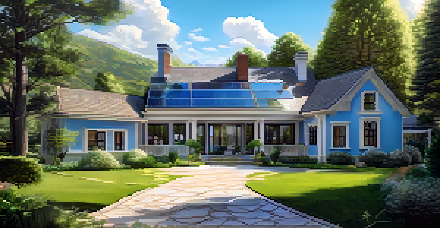 A peaceful landscape featuring a home with digital overlays of property deeds as NFTs, set in a lush green environment.