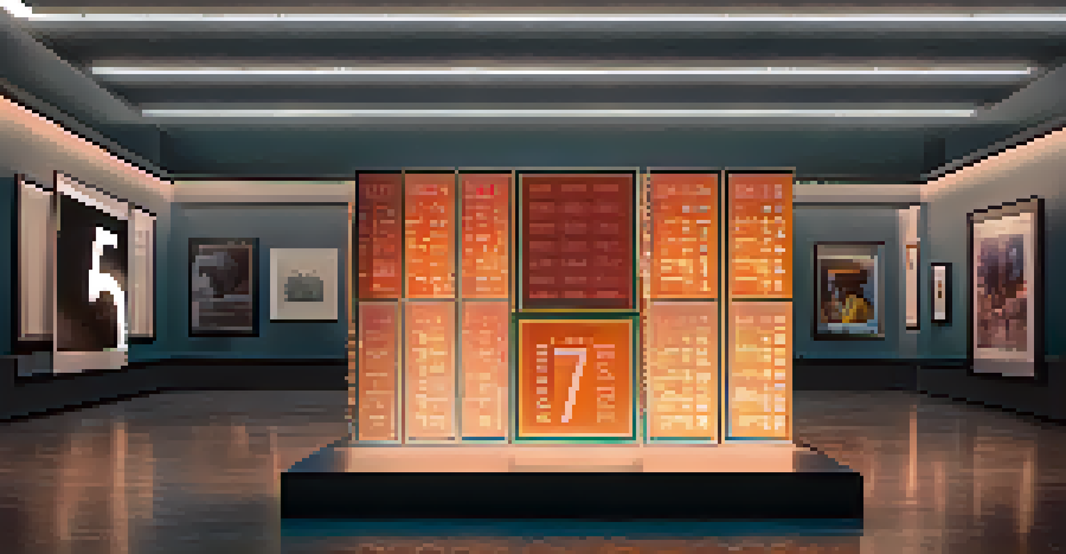 A limited edition digital artwork displayed on a pedestal with a countdown timer, surrounded by intrigued viewers in a modern gallery.
