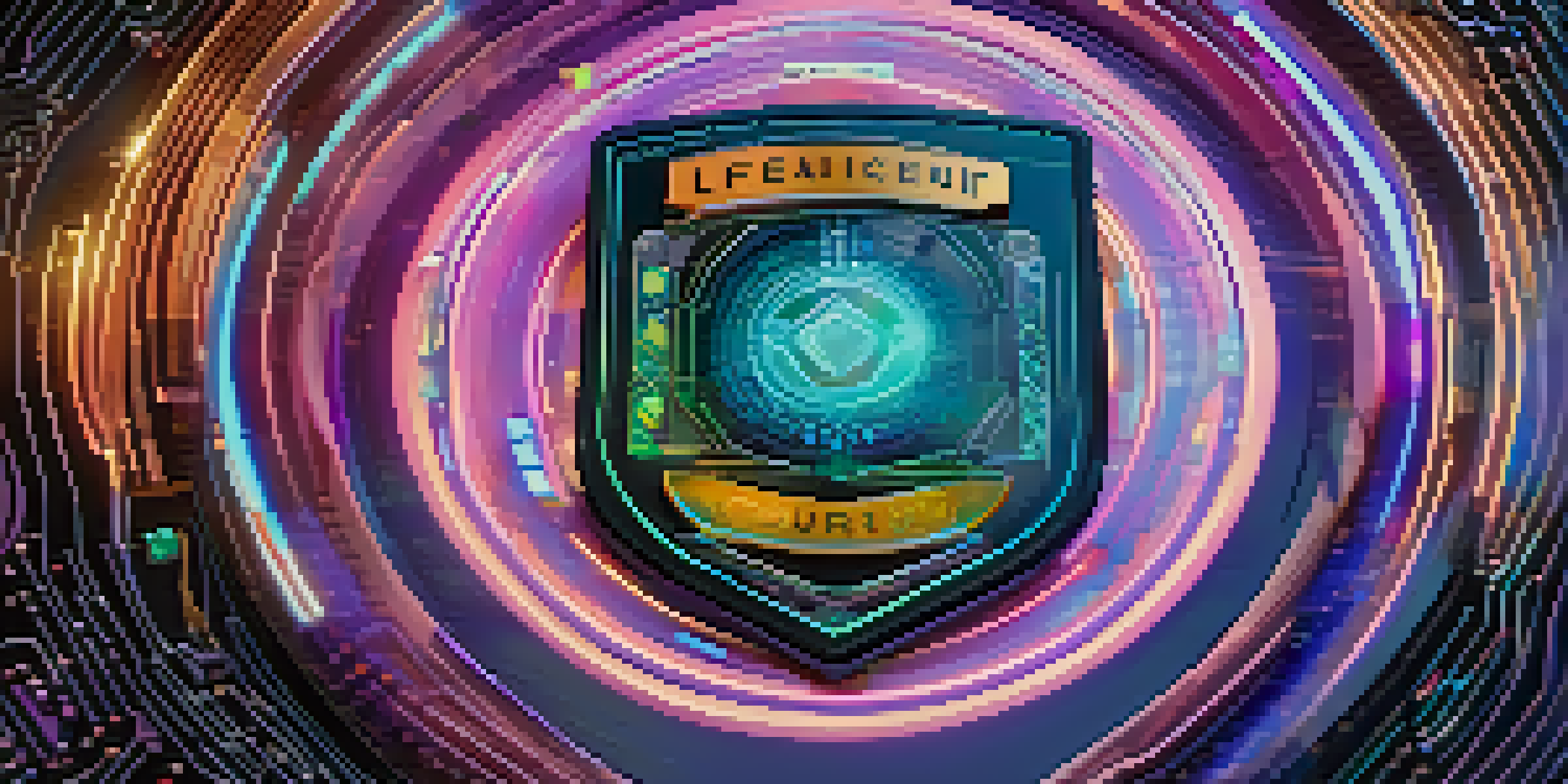A detailed view of a digital identity badge on a holographic screen, with colorful designs and a blurred digital background.