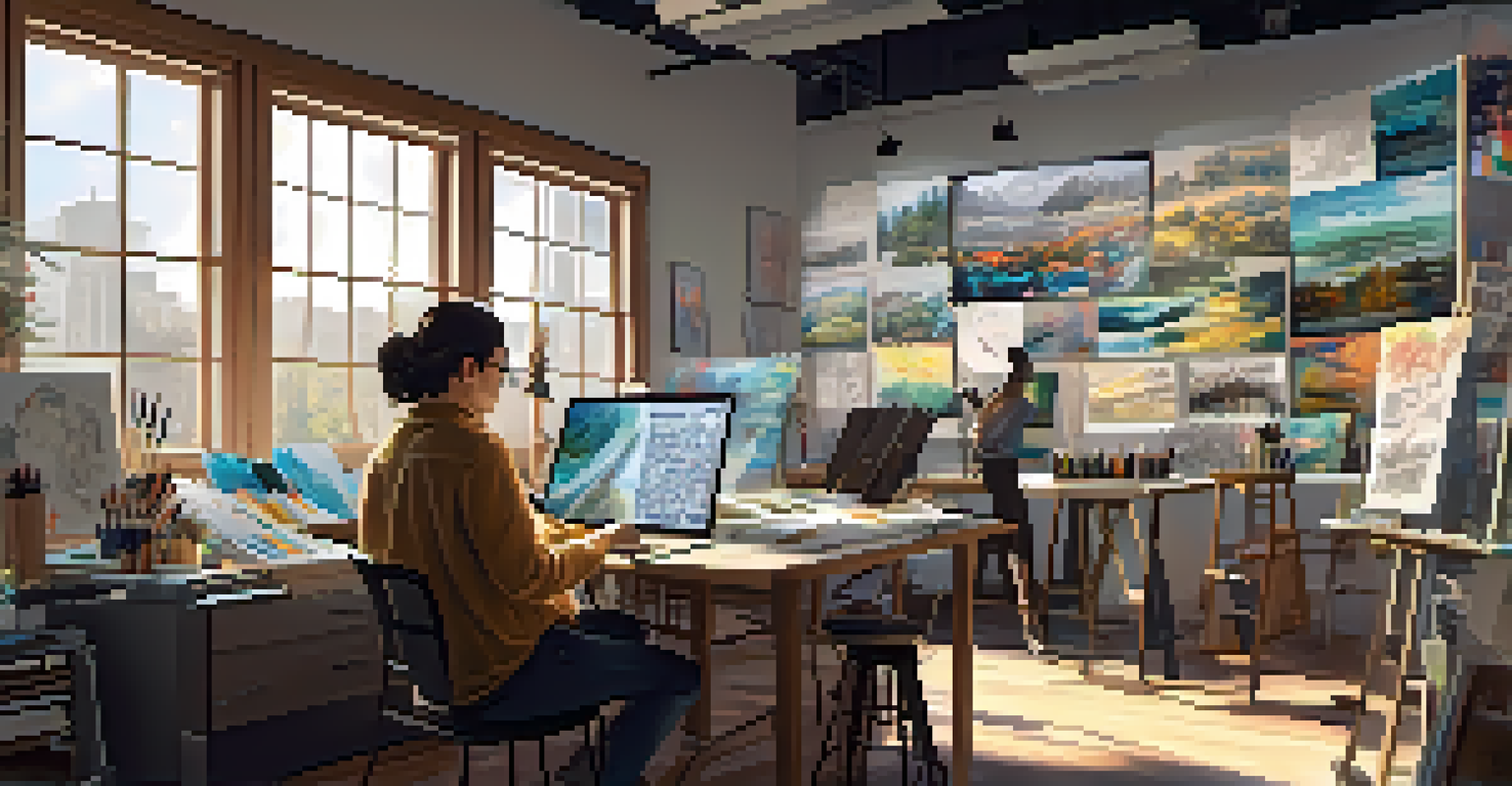 An artist creating digital art in a bright modern studio.