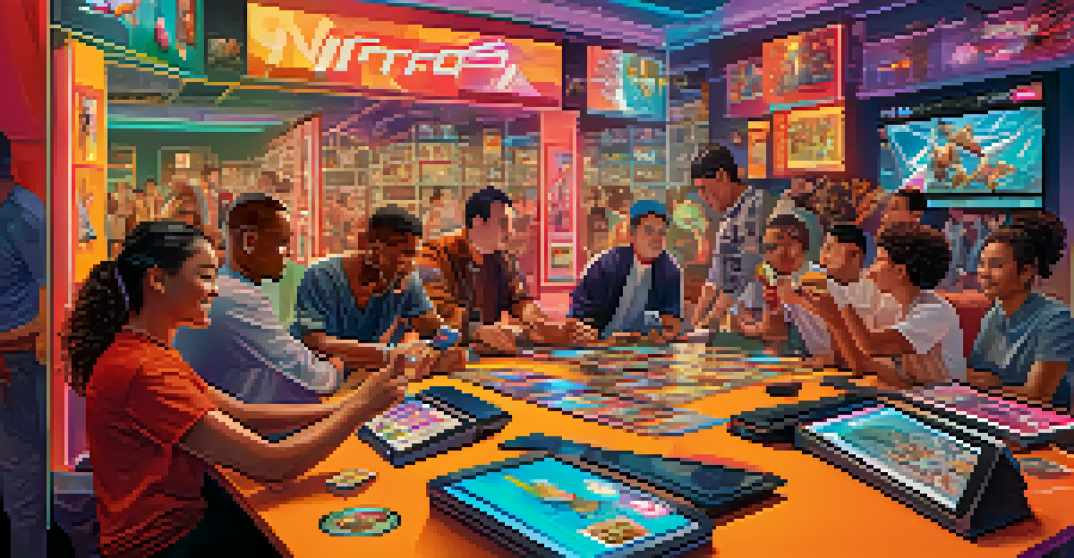 A digital trading platform where fans trade NFT sports cards, showcasing diverse characters and vibrant screens.