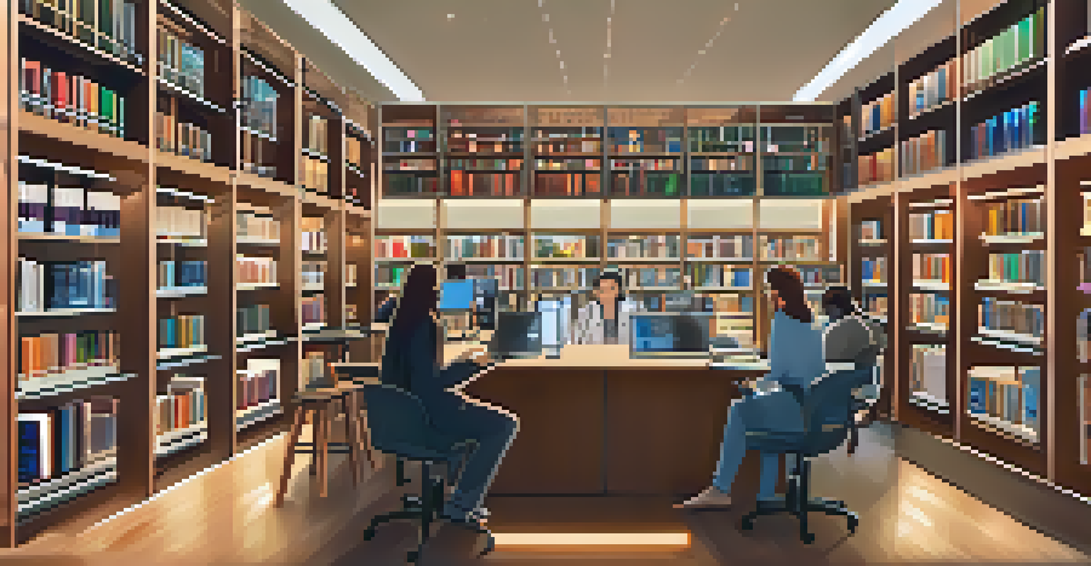 A library setting where healthcare researchers are accessing anonymized data through NFTs, symbolizing collaboration and innovation in medical research.