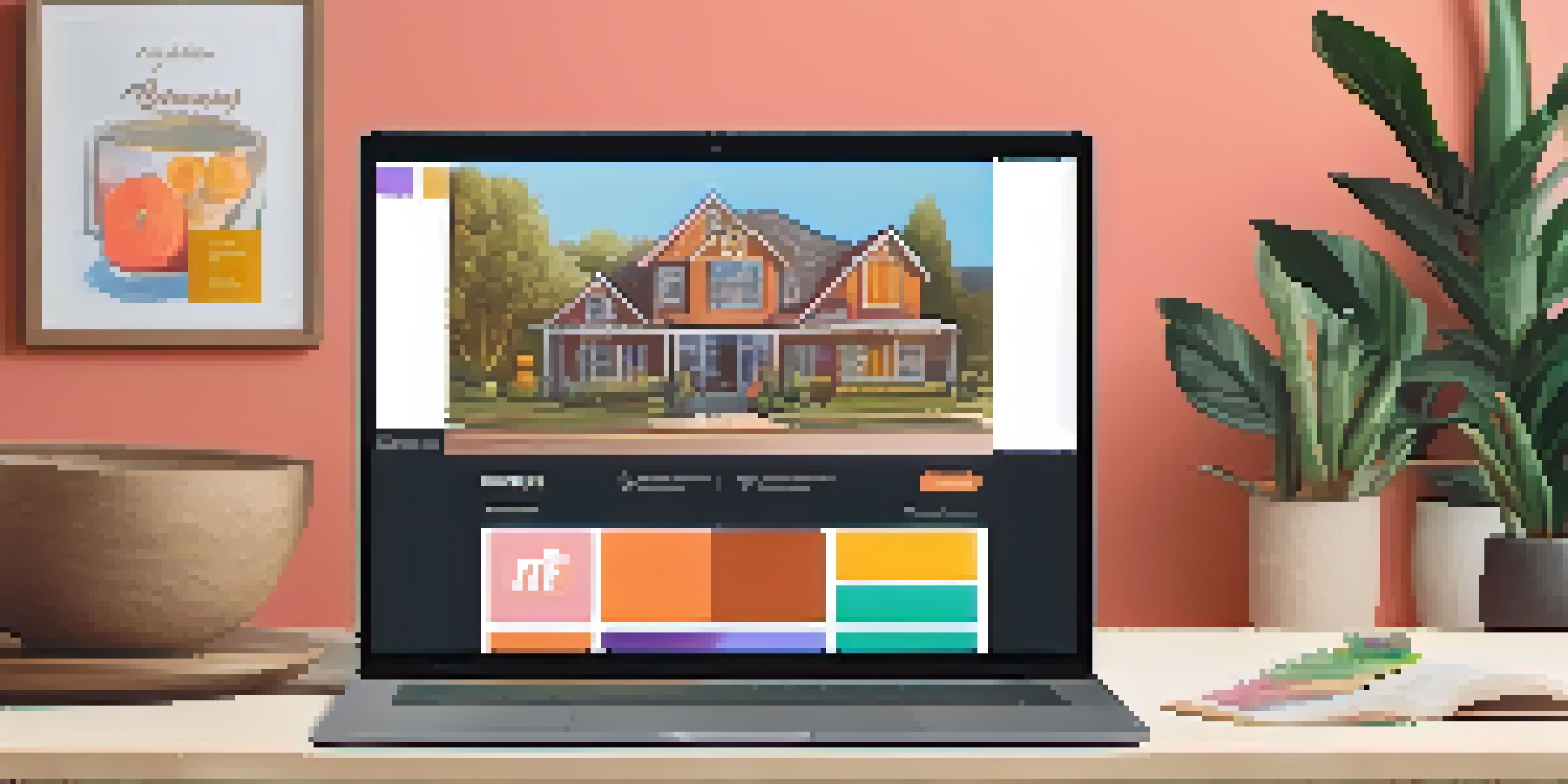 A laptop displaying a colorful NFT marketplace interface with digital art, placed in a cozy home office setting.