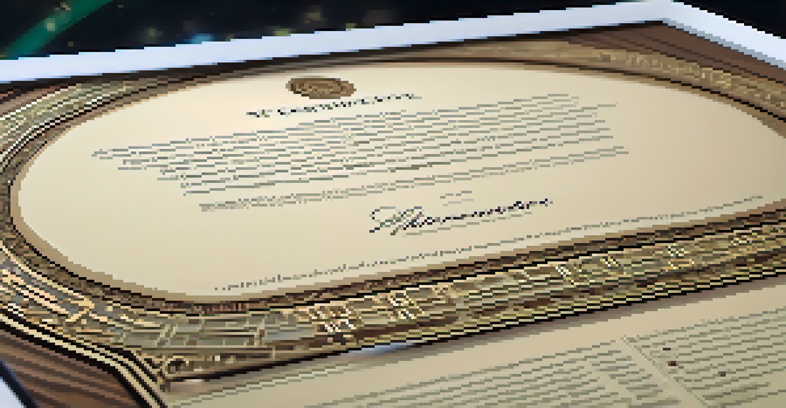 A close-up of a digital NFT certificate on a tablet, showcasing details of a historical artifact against a parchment background.