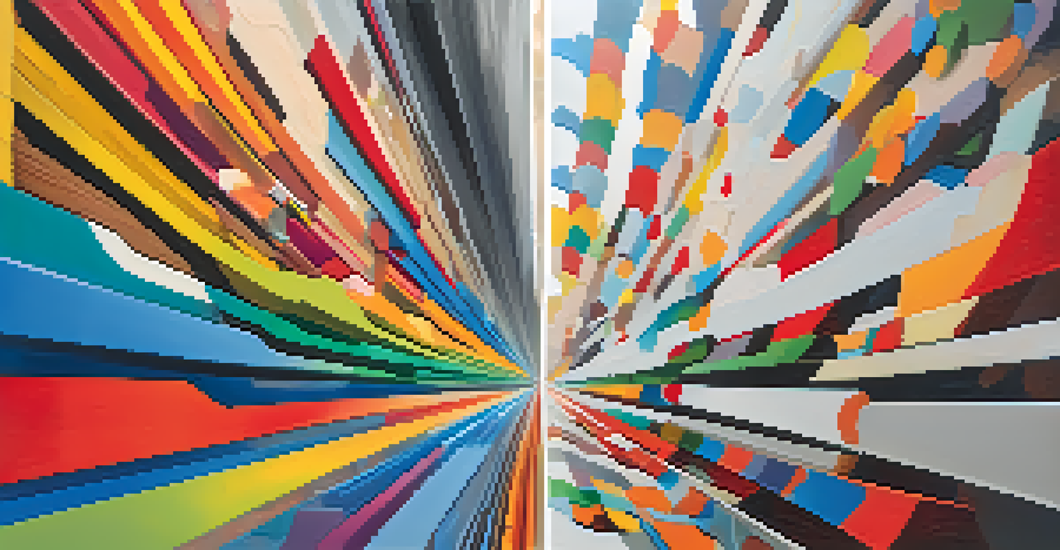 A split image showing a colorful digital art piece on one side and faded tones on the other, representing cognitive dissonance.