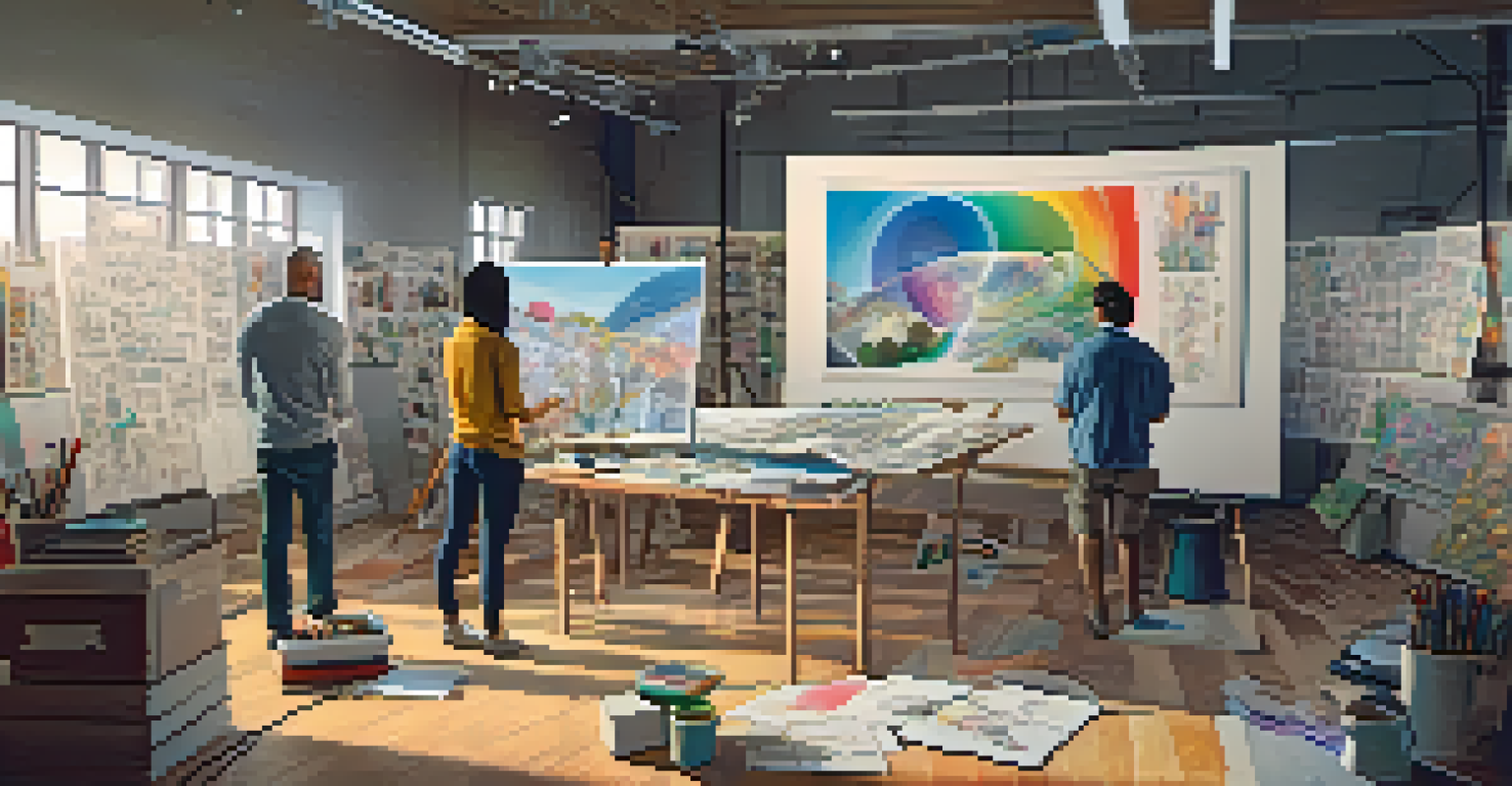An artist in a modern studio working on animations, surrounded by sketches and digital screens in a well-lit environment.
