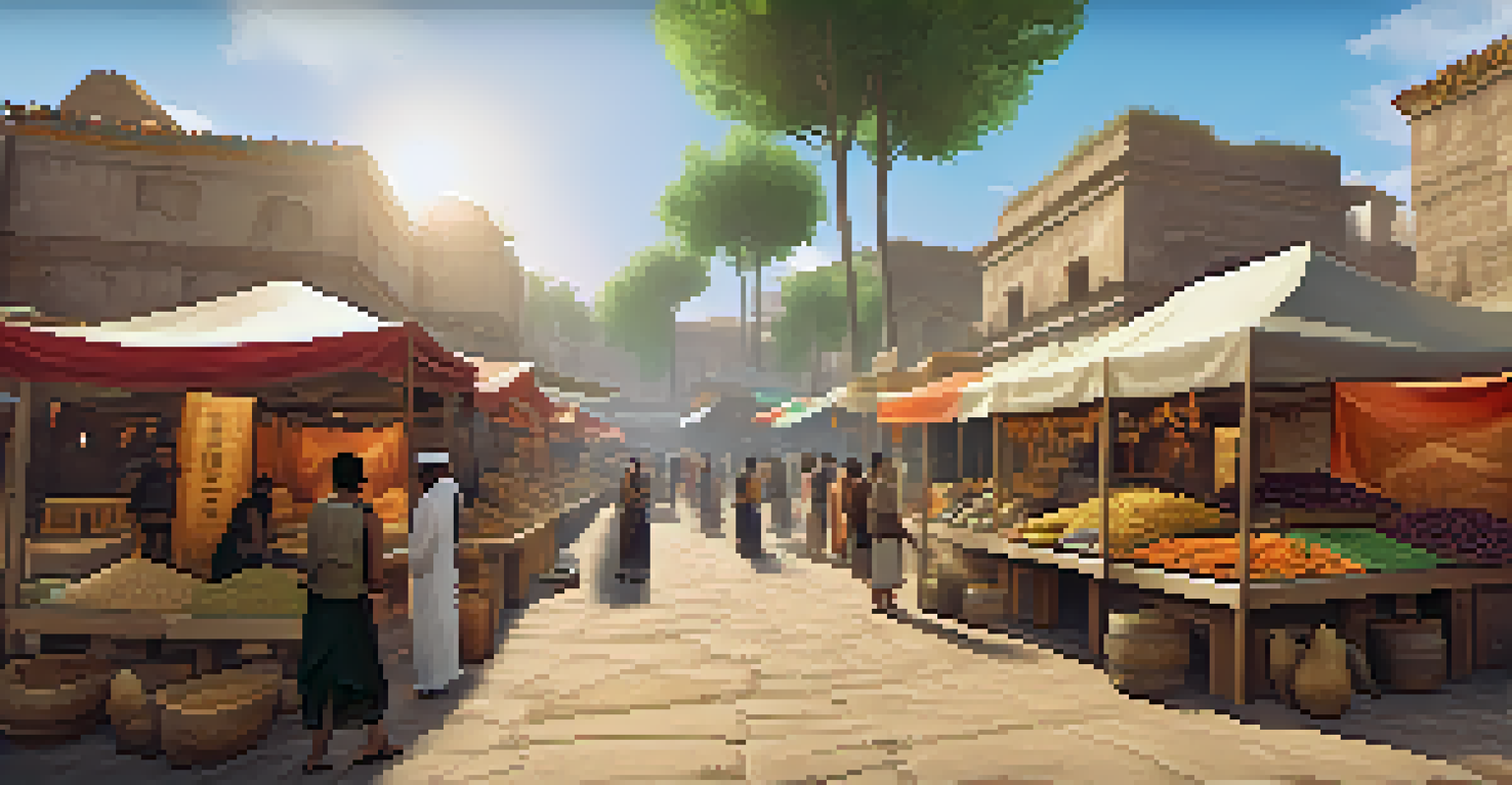 A virtual reality scene of an ancient marketplace with users exploring and interacting with 3D historical artifacts.