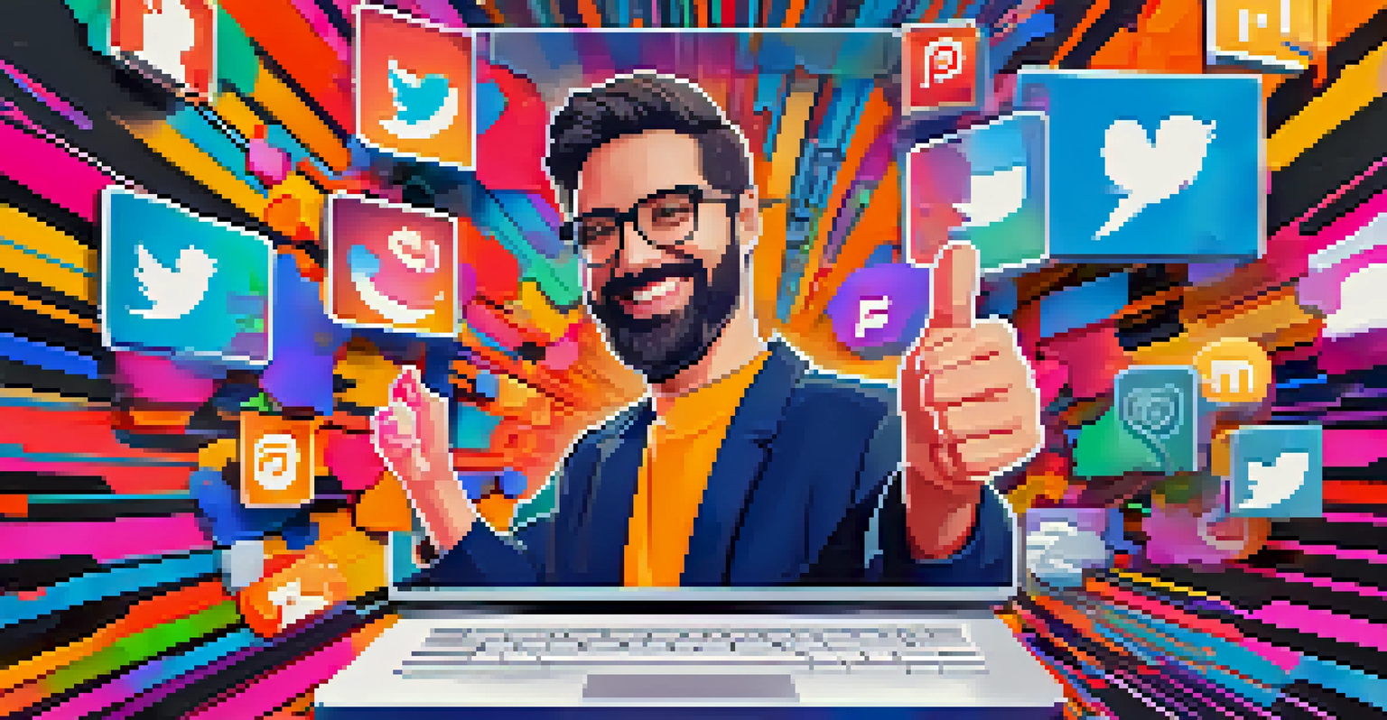 A social media interface featuring NFTs as profile pictures, with vibrant abstract designs in the background.