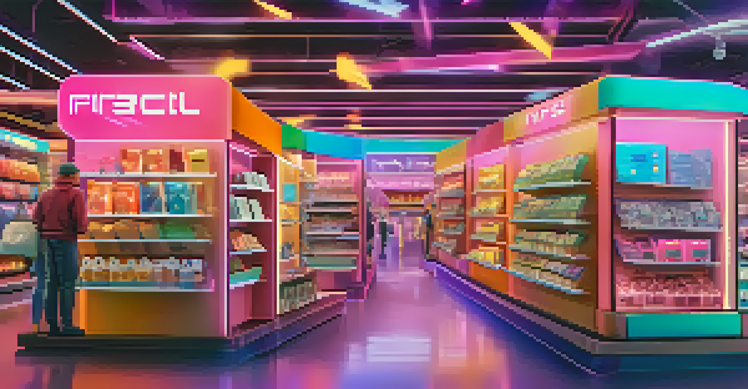 A futuristic e-commerce platform showcasing customers earning NFTs for loyalty with animated visuals.