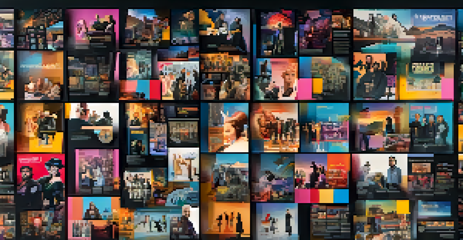 A collage of diverse film-related NFTs displayed against a dark background, with fans discussing their collections.