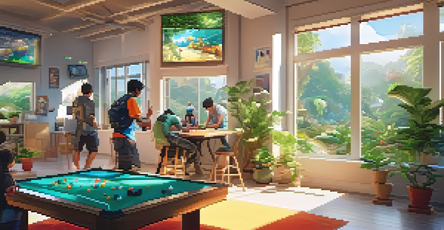 Gamers playing an eco-friendly video game in a bright room filled with plants.