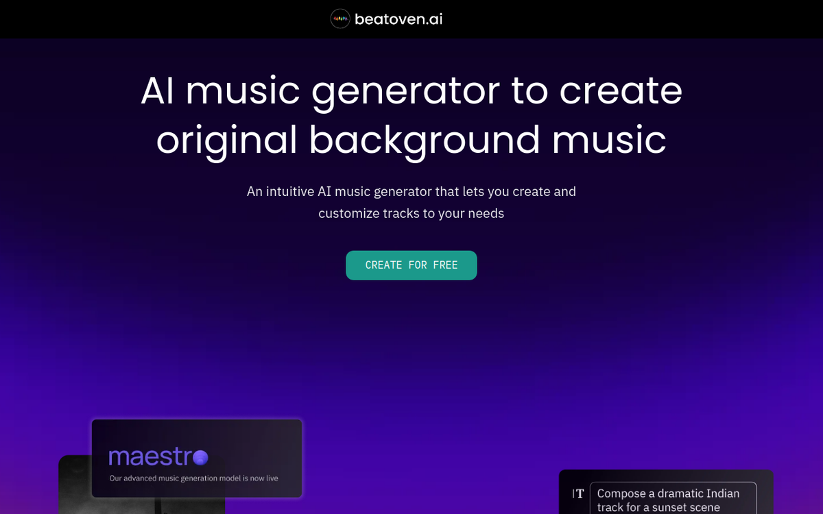 Beatoven.ai homepage screenshot