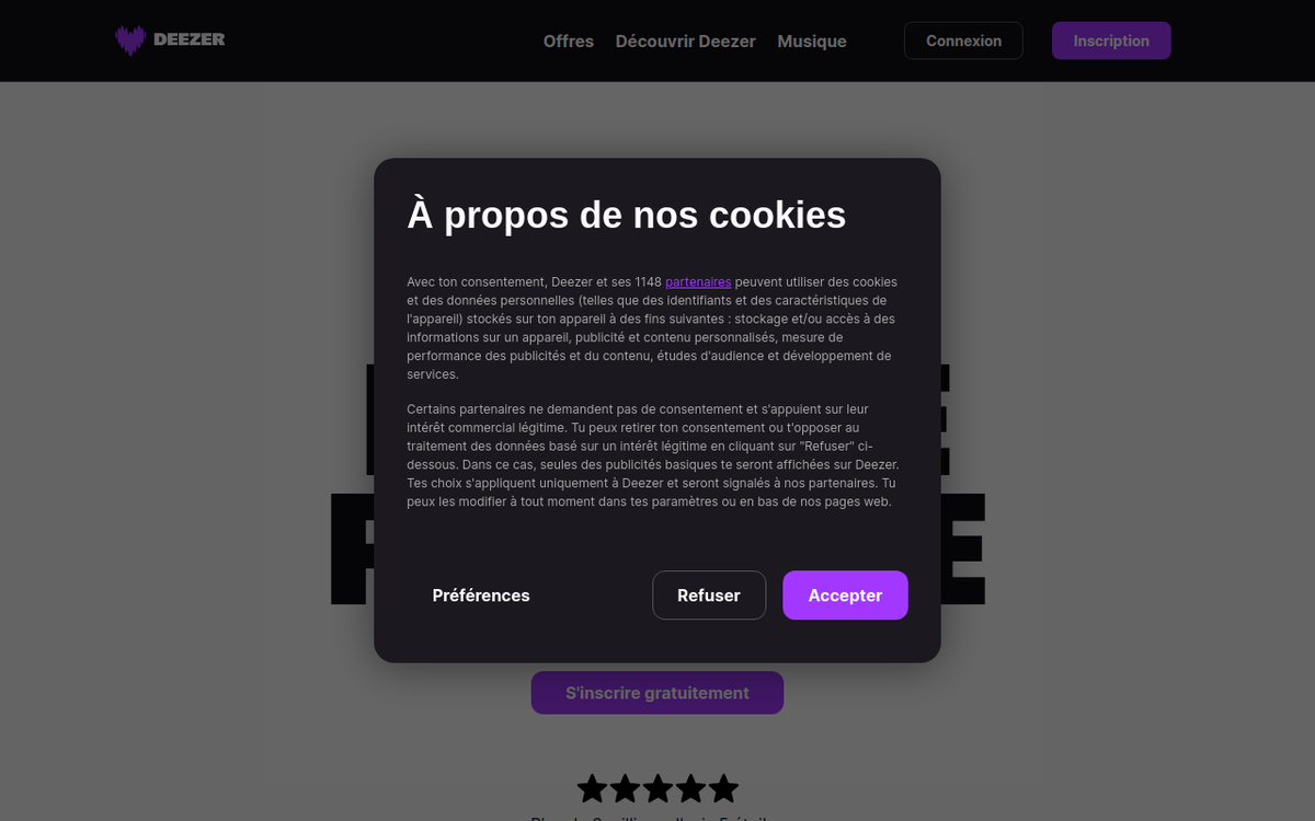 Deezer homepage screenshot