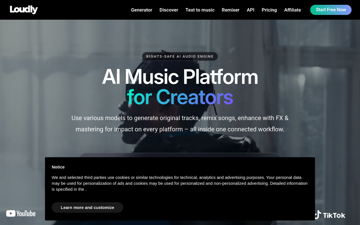 Loudly homepage screenshot