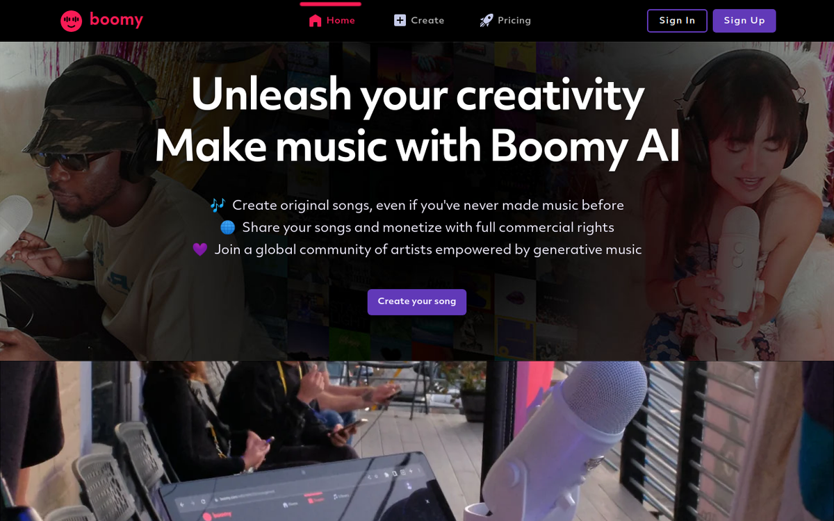 Boomy homepage screenshot