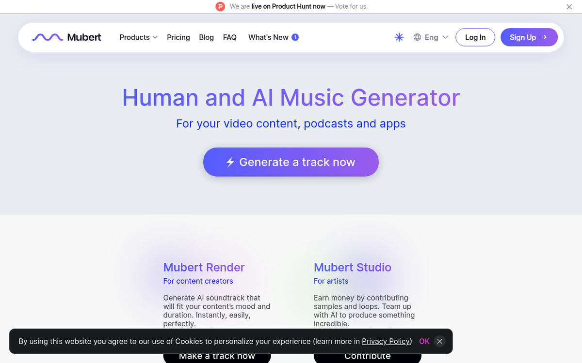 Mubert homepage screenshot