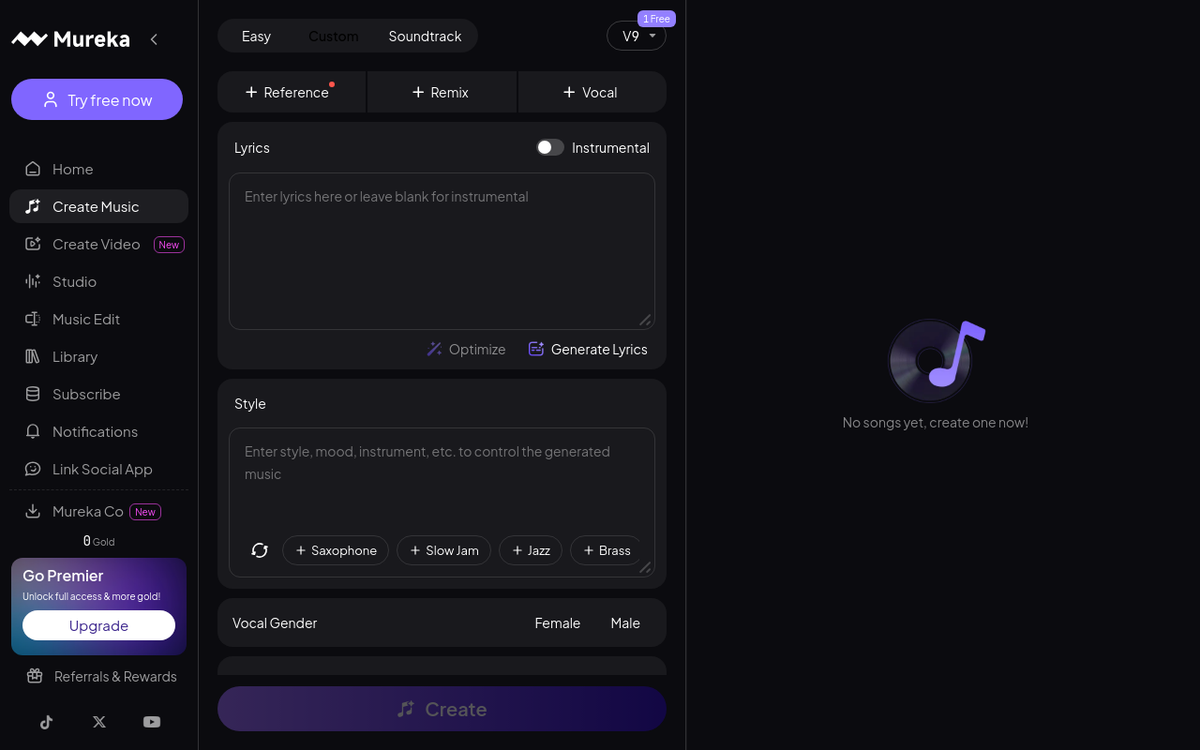 Mureka Create Music interface screenshot